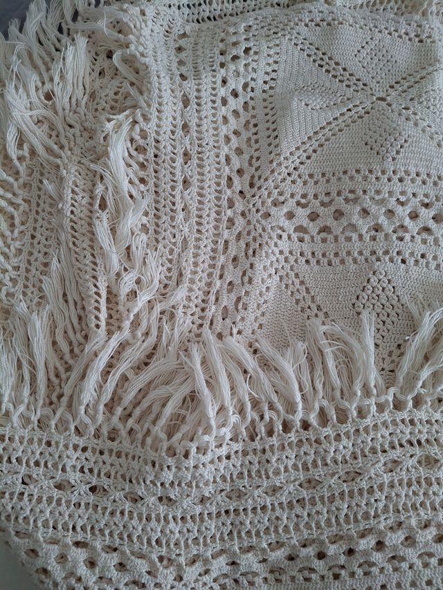 Colcha algodón beige ganchillo 250x220