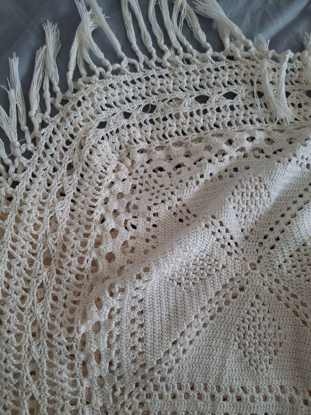 Colcha algodón beige ganchillo 250x220