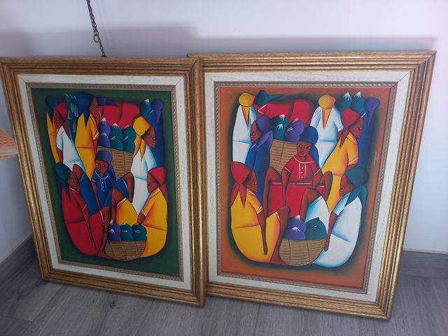 2 Cuadros africanos pintados a mano