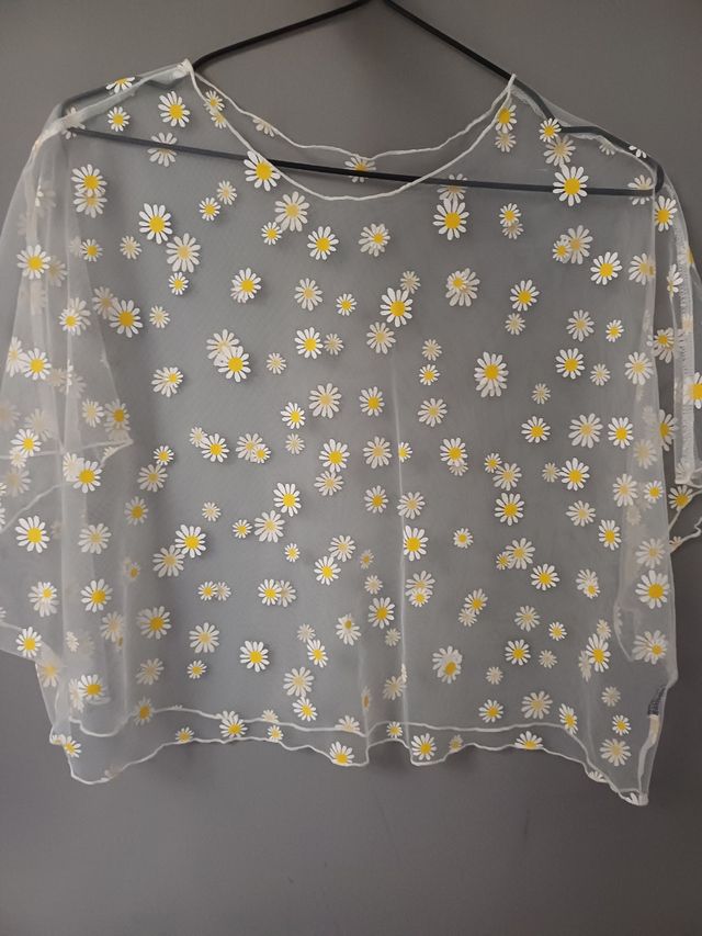 Blusa blanca transparente flores
