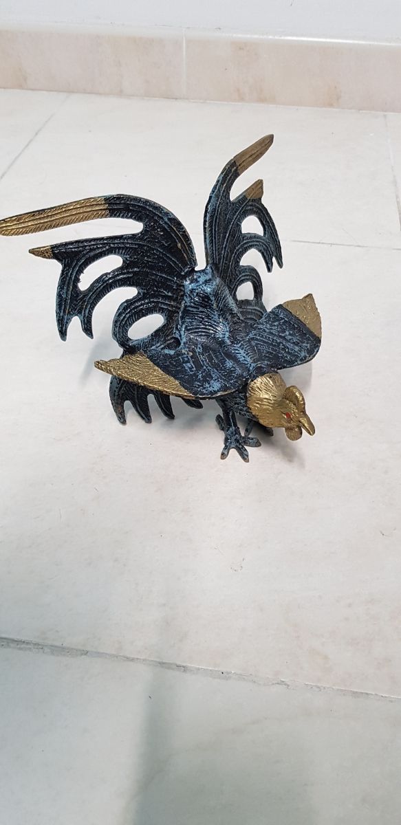 2 Gallos Metalicos Decorativos - Negro/Dorado
