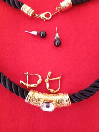 Collar y pendientes - seda negra
