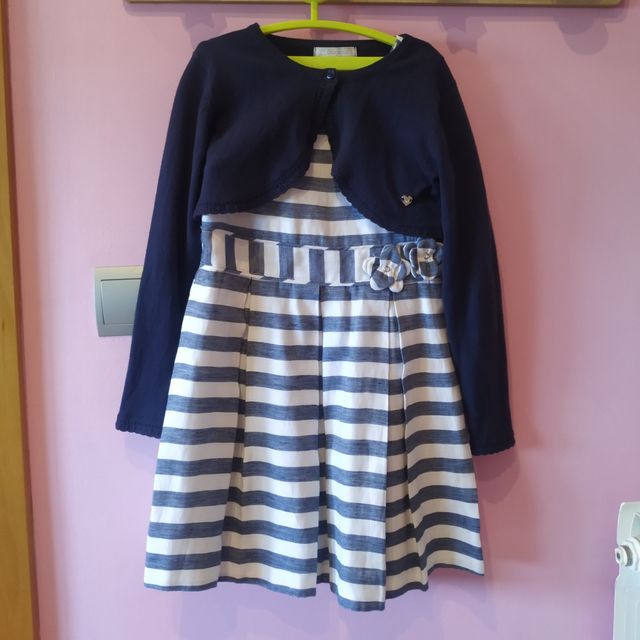 VESTIDO RAYAS AZUL I BLANCAS + CÁRDIGAN