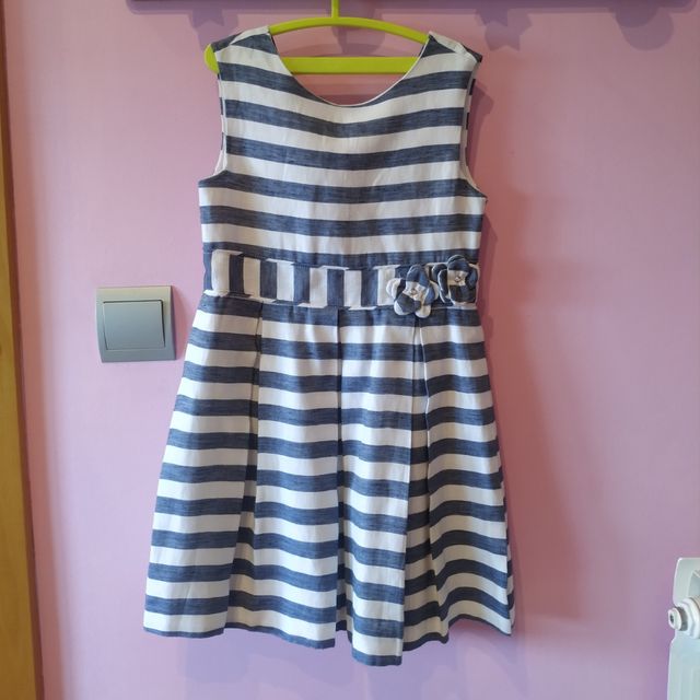 VESTIDO RAYAS AZUL I BLANCAS + CÁRDIGAN