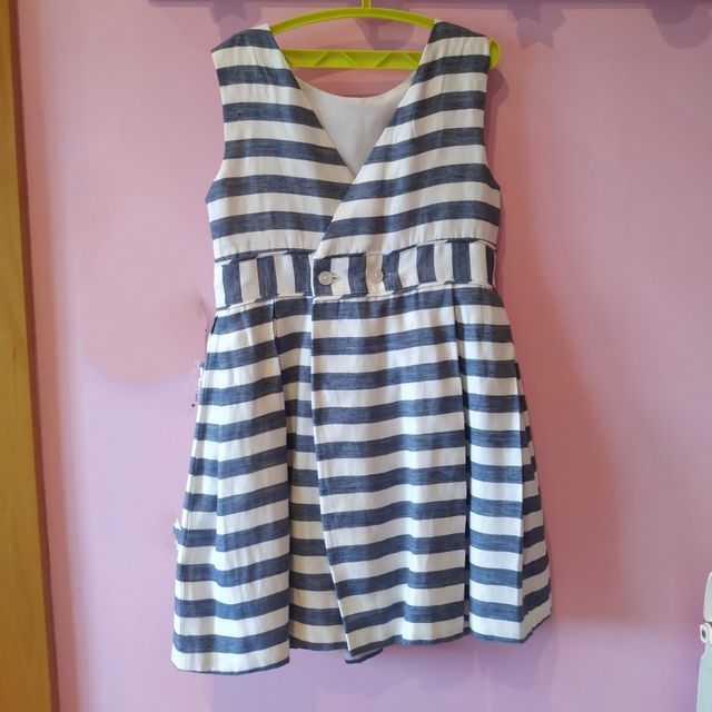 VESTIDO RAYAS AZUL I BLANCAS + CÁRDIGAN