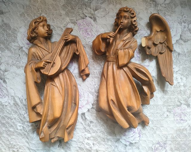 Coppia angeli musicanti in legno