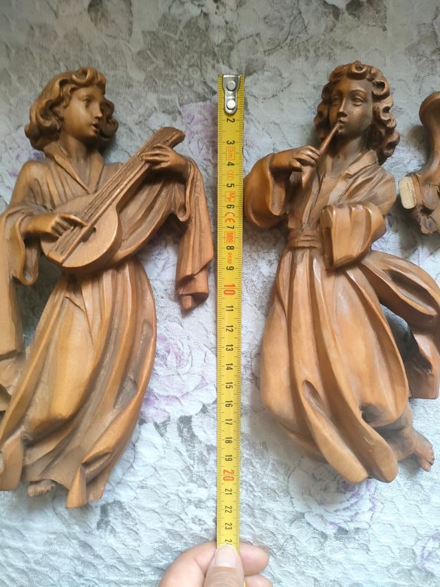 Coppia angeli musicanti in legno