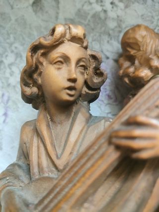 Coppia angeli musicanti in legno