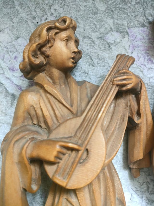 Coppia angeli musicanti in legno