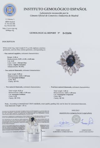 Anillo en oro blanco con zafiro 2.3 ct y diamantes