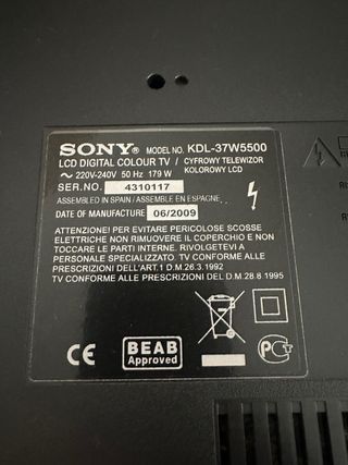 TV SONY KDL-37W5500 Negro de 37”
