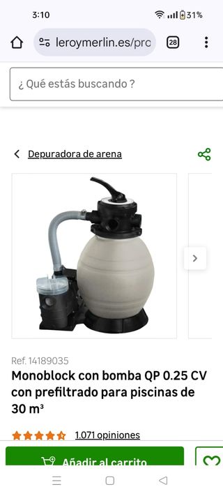 Depuradora piscina 30m³ QP 0.25CV
