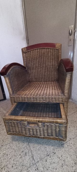 Butaca mimbre y madera