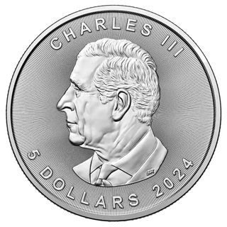 Moneda 1 onza de PLATA pura MAPLE de CANADÁ 2024