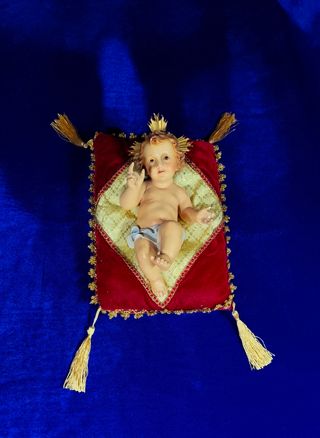 Niño Jesús pasta de madera, ojos cristal. 20 cm