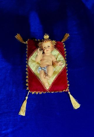 Niño Jesús pasta de madera, ojos cristal. 20 cm