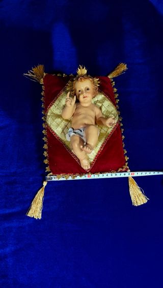 Niño Jesús pasta de madera, ojos cristal. 20 cm