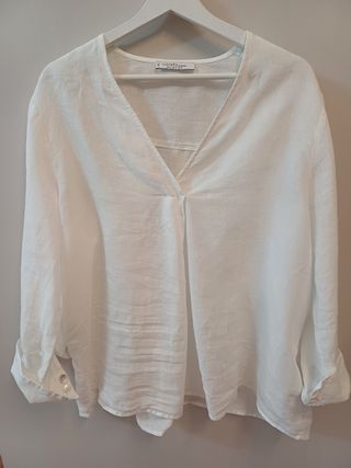 Blusa lino blanca Violeta by Mango mujer