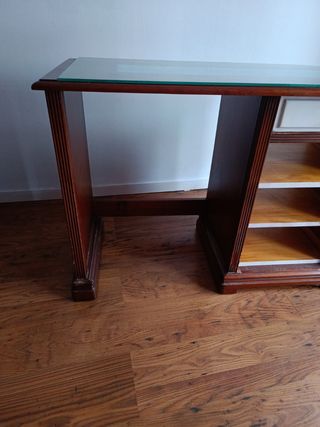 Mesa escritorio vintage madera-vidrio 0
