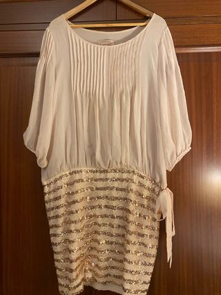 Vestido CABOTINE beige y dorado