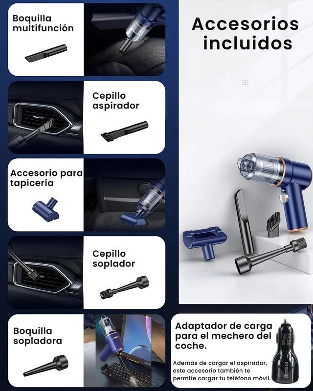 Aspirador y soplador de mano portátil coche y PC