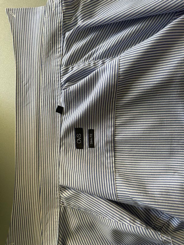 Camicia blu slim fit a righe a righe azzurra