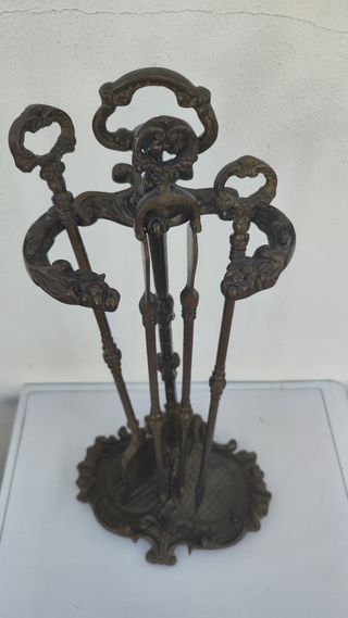 Juego chimenea bronce antiguo