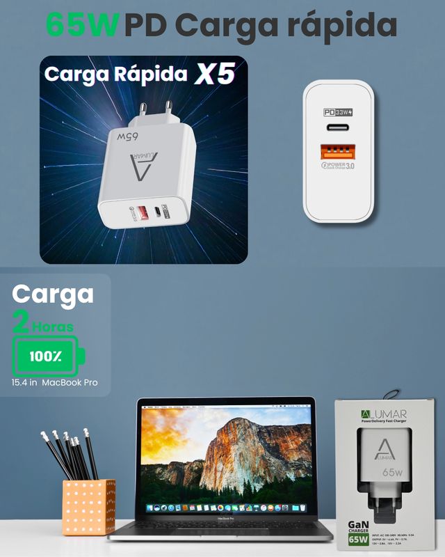 Cargador ALUMAR GaN 65W + Cable