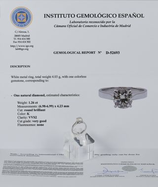 Anillo en oro blanco 18k con diamante 1.26 ct