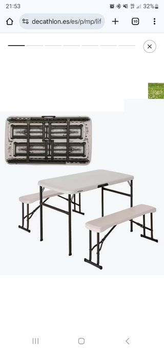 Mesa plegable blanca de plástico + banquetas