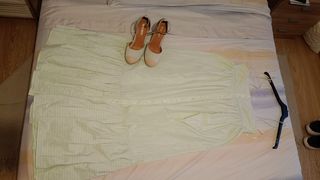 Conjunto vestido Zara verde verano y cuñas
