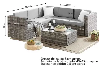 Conjunto terraza rattan - Sofá + Mesa