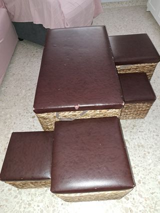 Juego de 5 baúles mimbre marrón