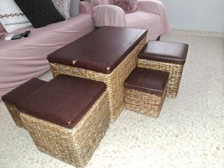 Juego de 5 baúles mimbre marrón