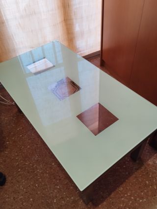 Mesita cristal elevable plata