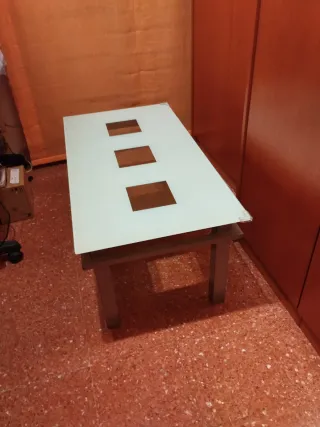 Mesita cristal elevable plata