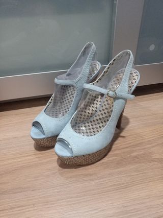 Sandalias tacón alto y fino, plataforma, azules