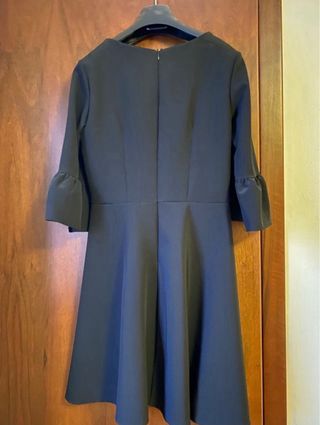 Vestito nero maniche 3/4 fiori