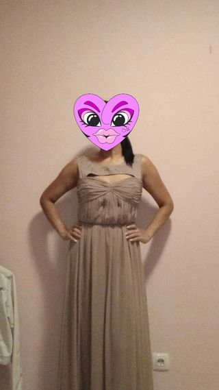 Vestido fiesta beige largo