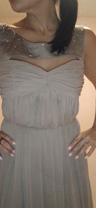 Vestido fiesta beige largo