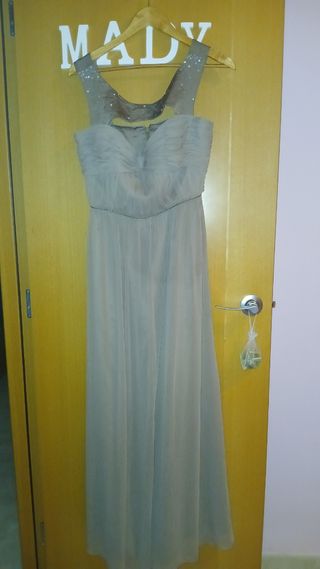 Vestido fiesta beige largo