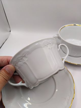 🇩🇪 2 Tazas Consomé Porcelana Dorada