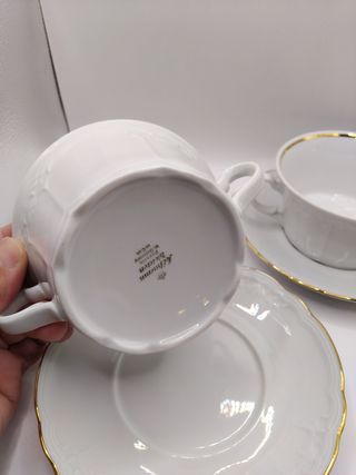 🇩🇪 2 Tazas Consomé Porcelana Dorada