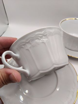 🇩🇪 2 Tazas Consomé Porcelana Dorada