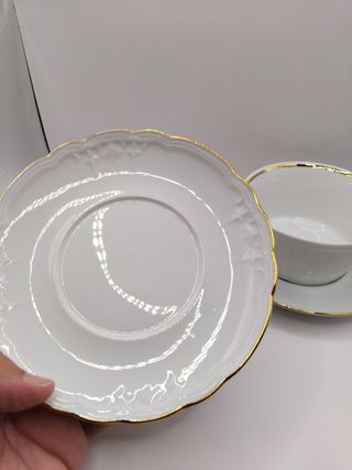 🇩🇪 2 Tazas Consomé Porcelana Dorada