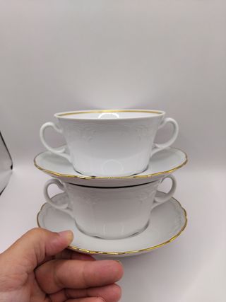🇩🇪 2 Tazas Consomé Porcelana Dorada