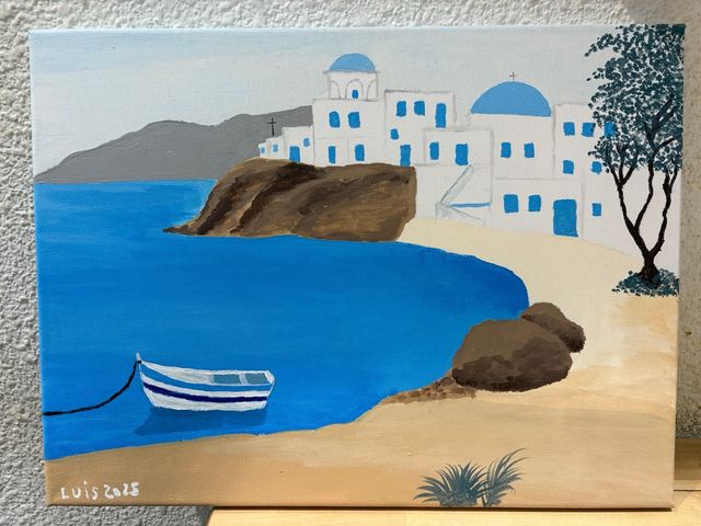 Cuadro pintura óleo paisaje griego