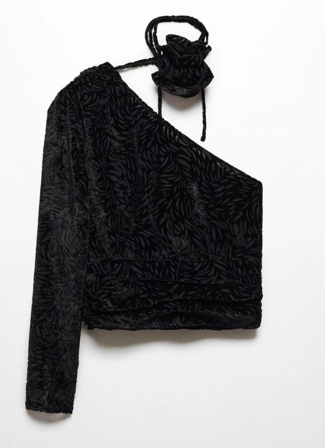 Top negro asimétrico de terciopelo