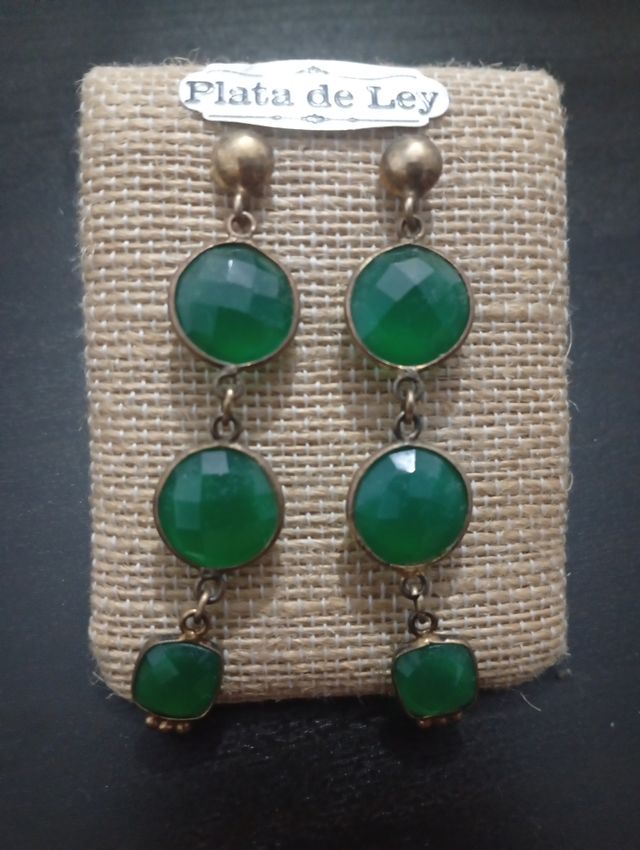 Pendientes Plata Ley - Dorado, Verde