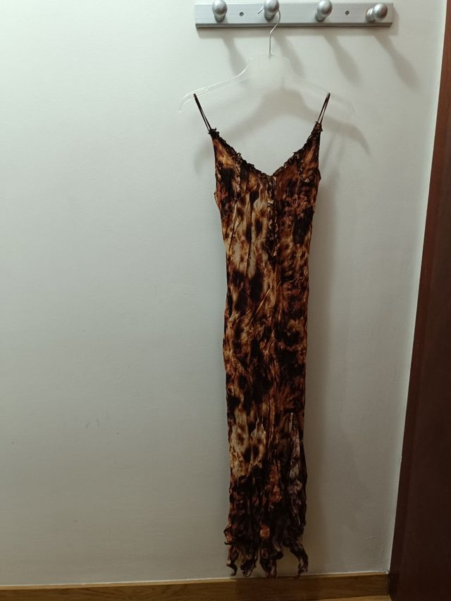 Vestido largo estampado marrón-naranja